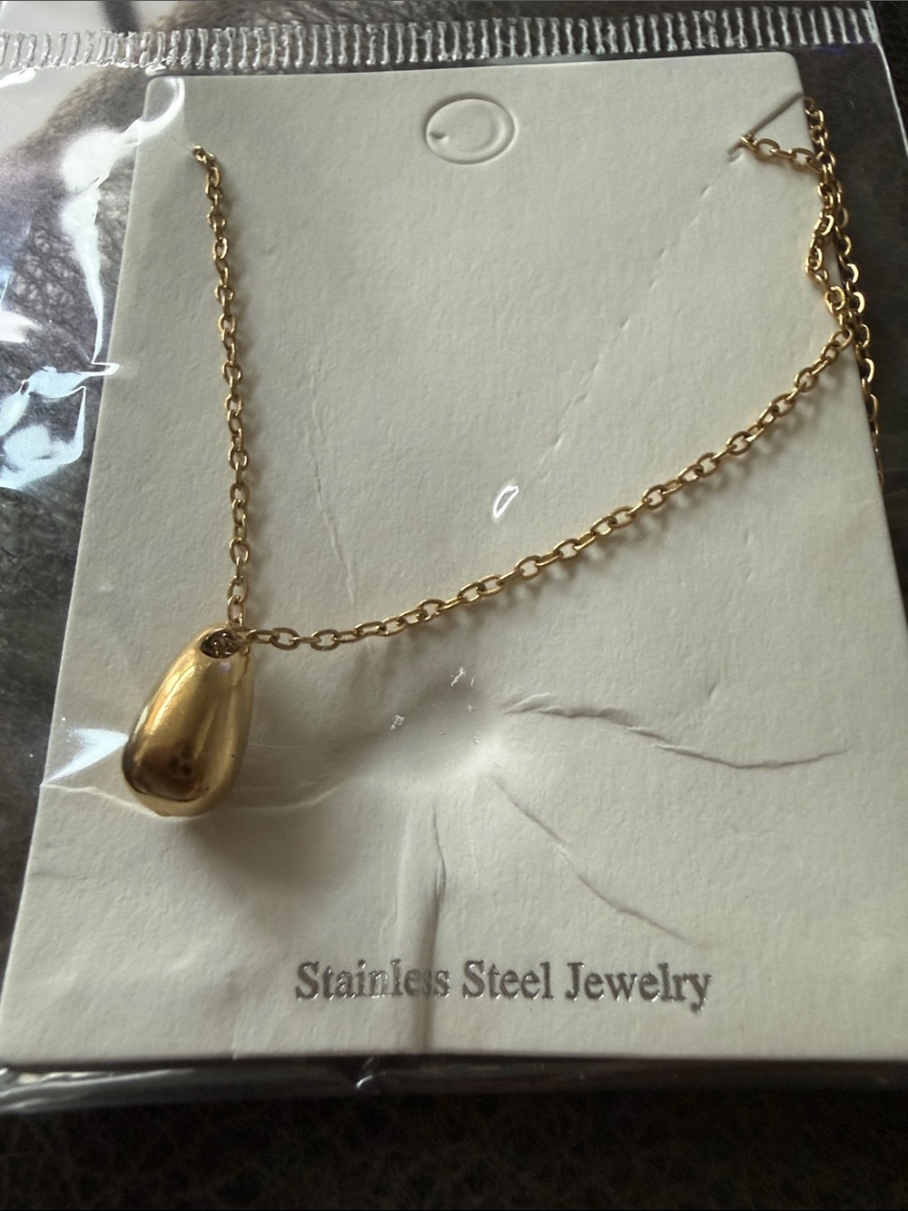 18k Gold Plated Teardrop Pendant Necklace - Stainless Steel beneath